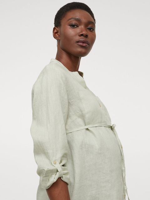 

H&M Women MAMA Pastel Green Linen Blouse