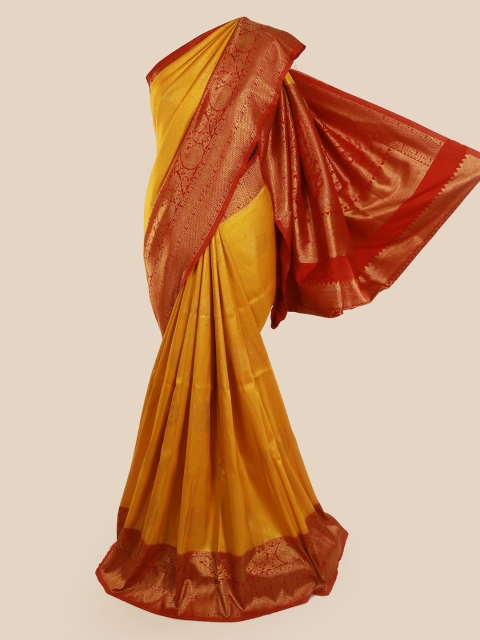 

Pothys Mustard Art Silk Solid Banarasi Saree