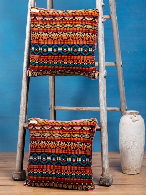 

I AM FOR YOU Set of 2 Multicoloured Ethnic Motifs Square Cushion Covers, Multi