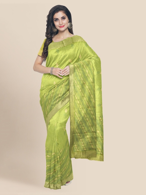 

KLM Fashion Mall Green Checked Silk Blend Saree
