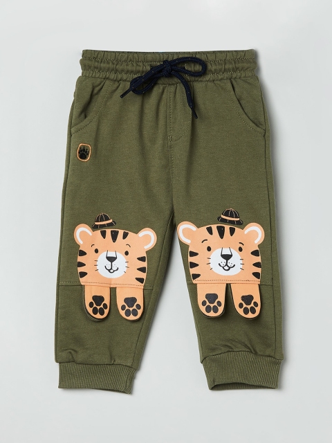 

max Infant Boys Green & Beige Solid Joggers