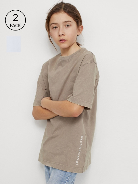 

H&M Boys 2-pack Beige & White Solid Cotton T-shirts