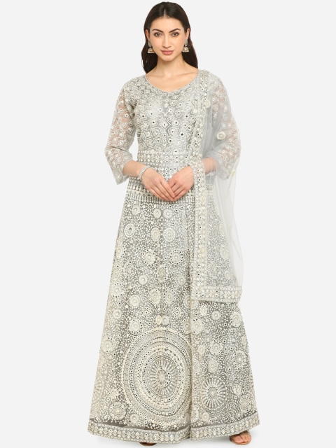 

BOMBAY SELECTIONS Women Grey Embroidered Kurta with Trousers & Dupatta
