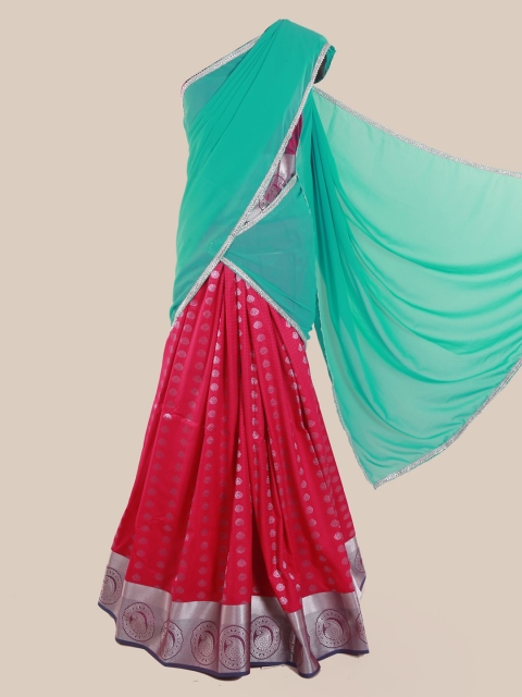 

Pothys Blue & Pink Poly Chiffon Solid Saree