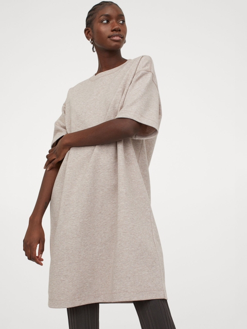 

H&M Women Beige Jersey T-shirt Dress