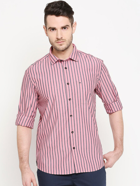 

Basics Men Pink Slim Fit Striped Casual Shirt