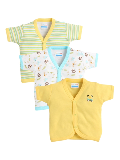 

BUMZEE Infant Kids Yellow & White Pack Of 3 Printed Jhablas