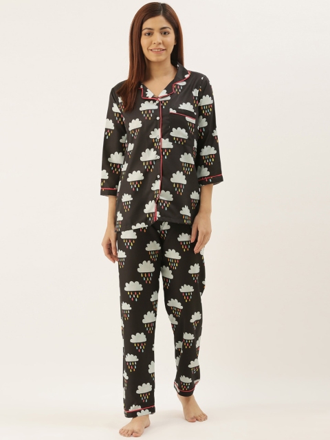 

Bannos Swagger Women Black & Off-White Printed Night suit
