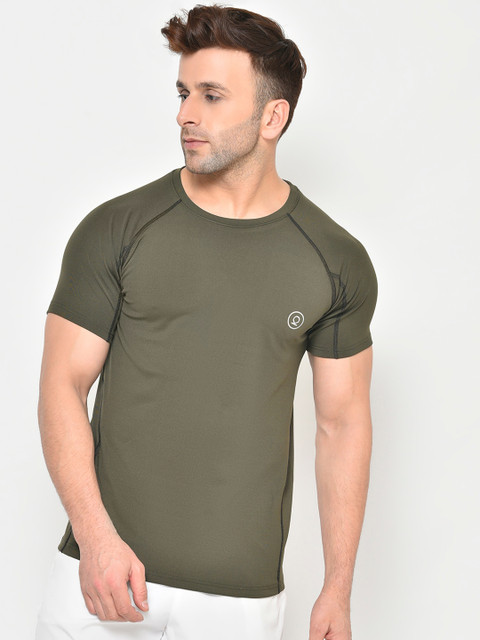 

Chkokko Men Olive Green Solid Round Neck Sports T-shirt