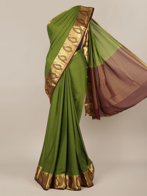

Pothys Green Solid Poly Chiffon Saree