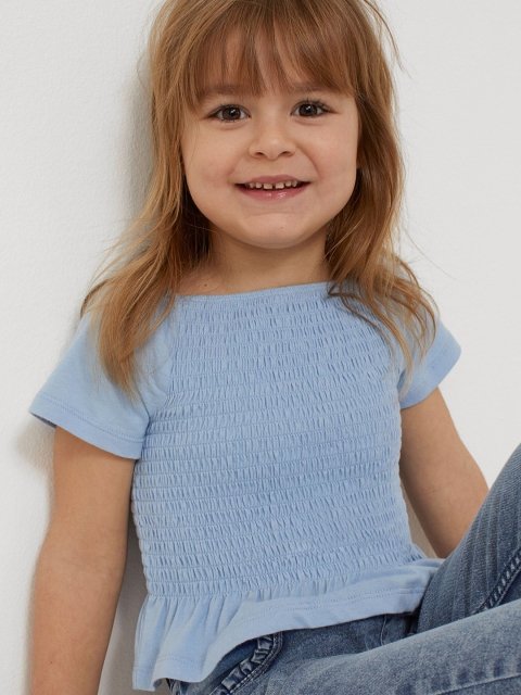 

H&M Girls Blue Smocked Cotton Top