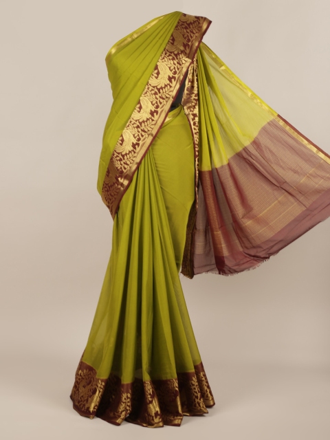 

Pothys Green & Maroon Poly Chiffon Solid Saree