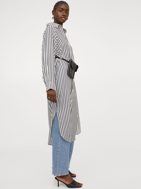 

H&M Women White & Grey Calf-Length Shirt Dress