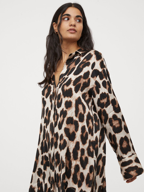

H&M Women Beige & Black Patterned Blouse