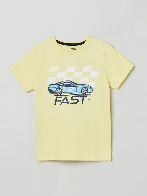 

max Boys Yellow Printed Round Neck Pure Cotton T-shirt