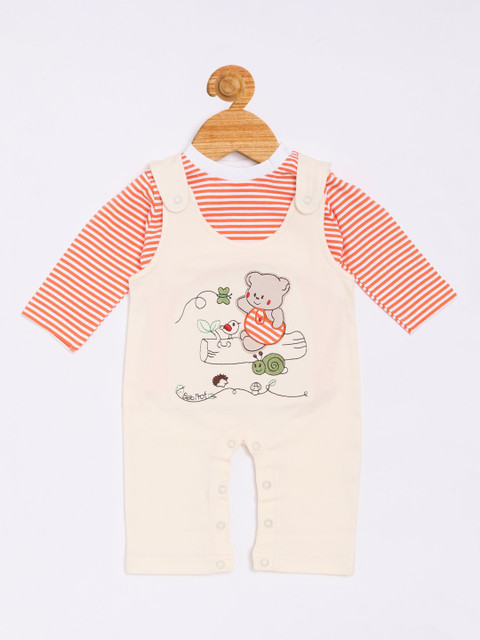 

Olio Kids Boys Cream-Coloured & Orange Striped T-shirt With Rompers