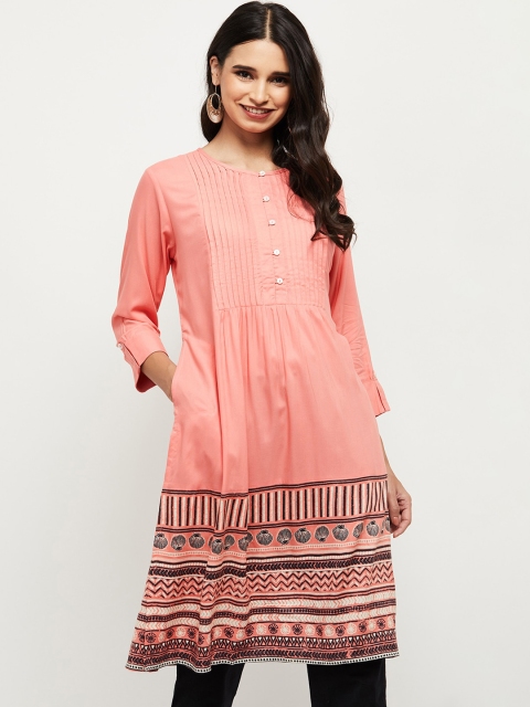 

max Women Pink & Black Printed Kurta