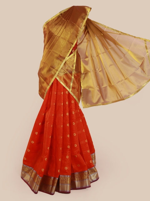 

Pothys Gold-Toned & Red Tissue Woven Design Lehenga Saree