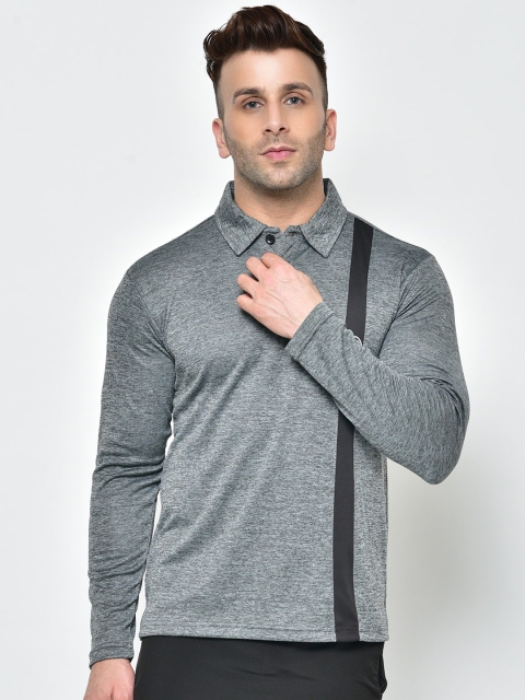 

Chkokko Men Grey Solid Polo Collar Sports T-shirt