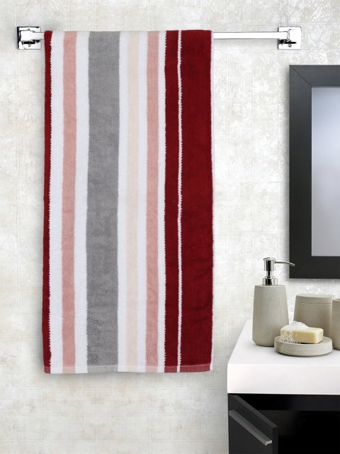 

DREAM WEAVERZ Maroon & White Striped 650 GSM Bath Towel
