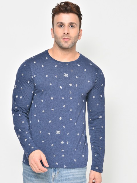 

Chkokko Men Blue Printed Round Neck T-shirt