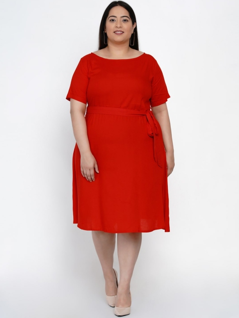

Fabnest Curve Women Red Solid Fit and Flare Dress