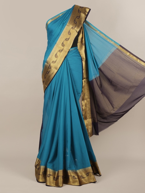 

Pothys Blue Solid Poly Chiffon Saree