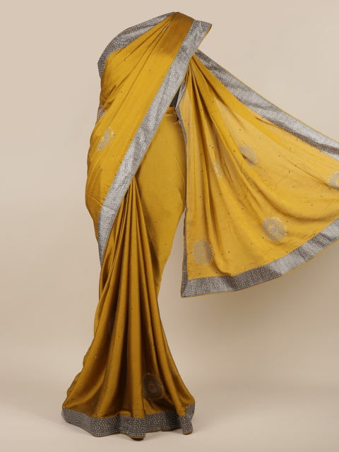 

Pothys Mustard Solid Poly Georgette Saree
