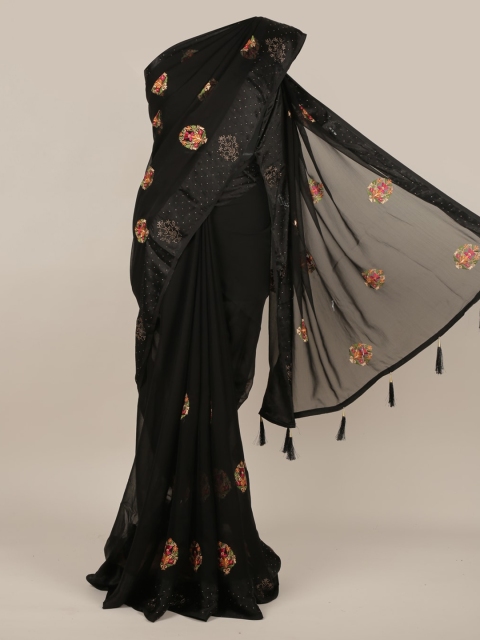 

Pothys Black Embroidered Poly Georgette Saree