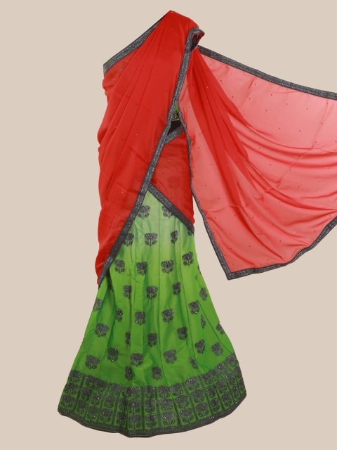 

Pothys Orange & Green Poly Chiffon Embellished Traditional Half Saree