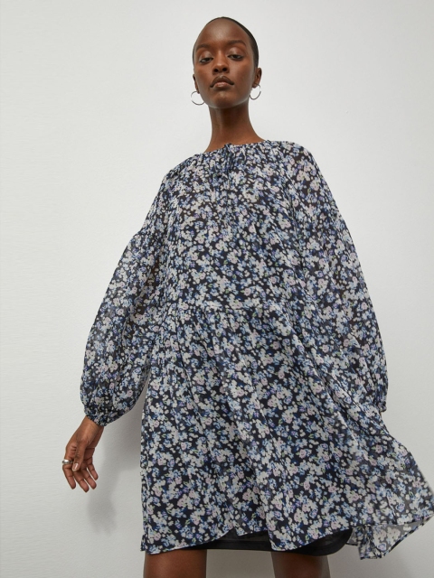 

H&M Women Sustainable Black & Blue Printed Chiffon Dress