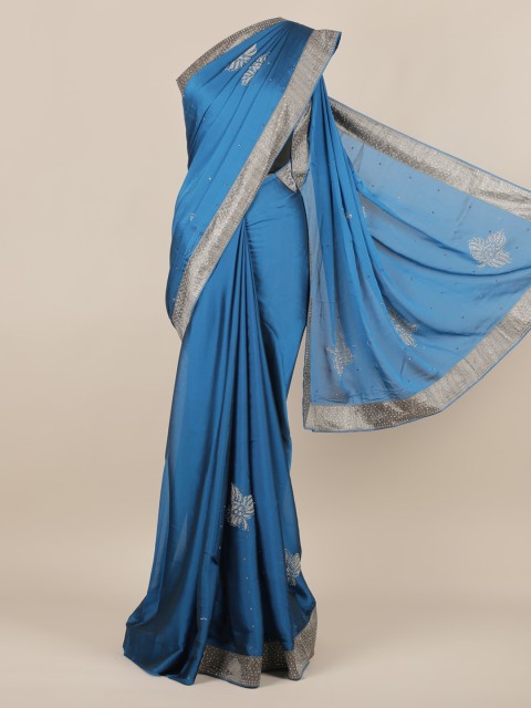 

Pothys Blue & Silver-Toned Poly Georgette Embellished Saree
