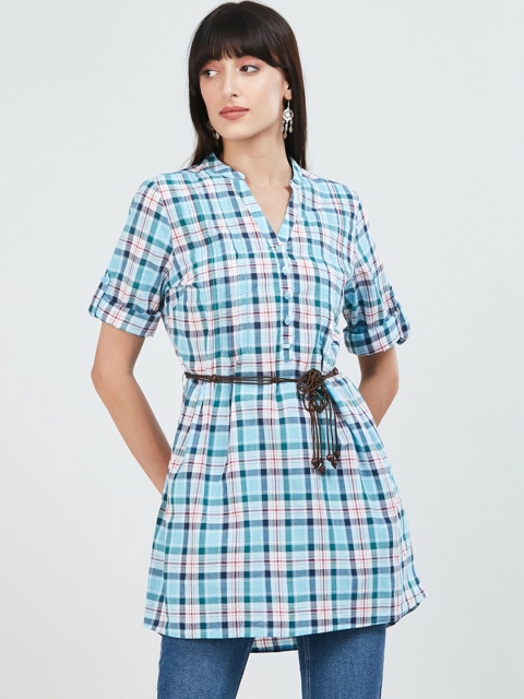 

max Women Blue & Off-White Checked Tunic