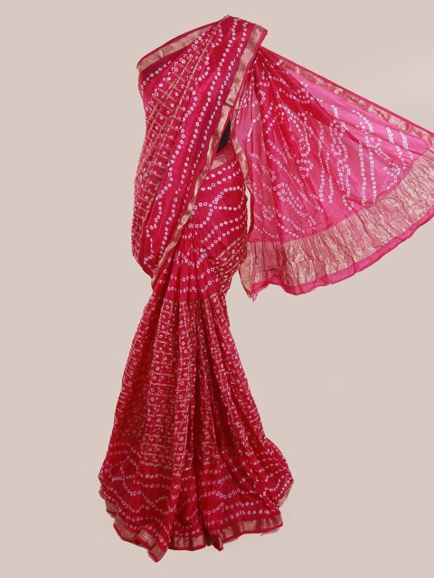 

Pothys Pink & White Art Silk Bandhani Printed Saree
