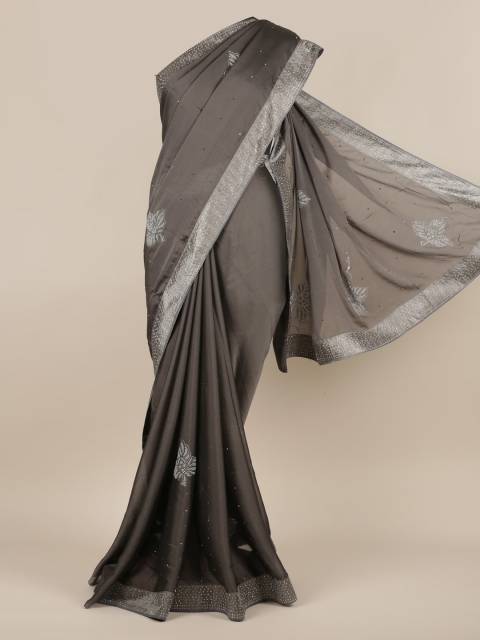 

Pothys Grey Embellished Poly Georgette Saree