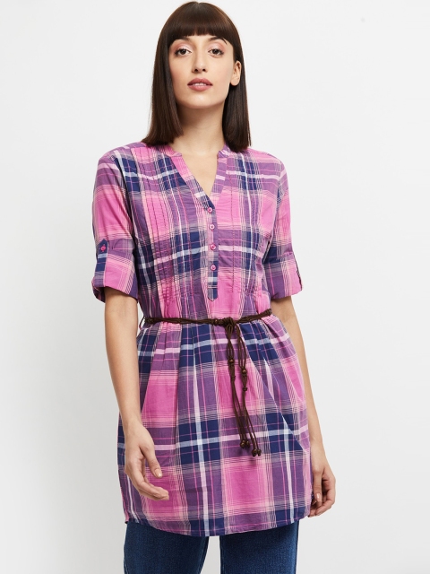 

max Women's Pink & Blue Checked Cotton Tunic