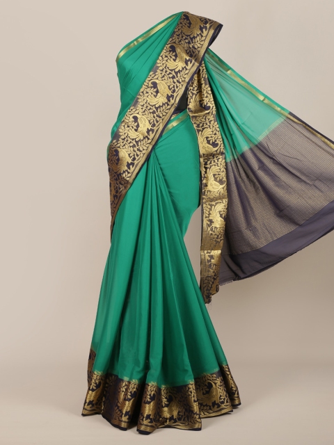 

Pothys Green Solid Poly Chiffon Saree
