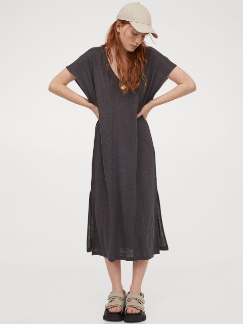 

H&M Women Grey Solid Linen Dress