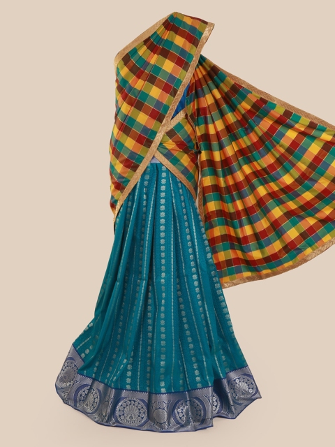 

Pothys Multicoloured Checked Silk Cotton Half Saree, Multi