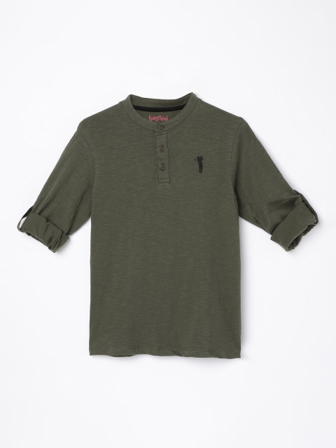 

Bossini Boys Olive Green Solid Henley Neck T-shirt