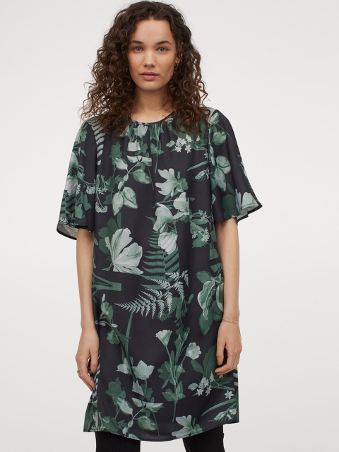 

H&M Women Sustainable Black & Green Tie-Belt Satin Dress