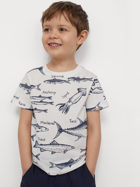 

H&M Boys Off-White & Blue Printed T-shirt