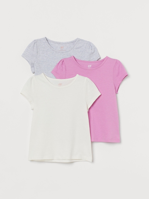 

H&M Girls Multicoloured 3-Pack Puff-Sleeved Tops, Multi