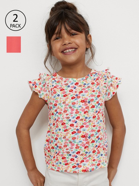 

H&M Girls White & Red Printed 2-pack ribbed top