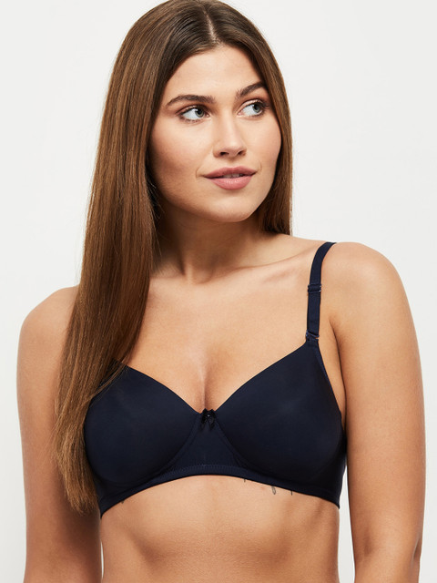 

max Navy Blue Solid Non-Wired Lightly Padded T-shirt Bra
