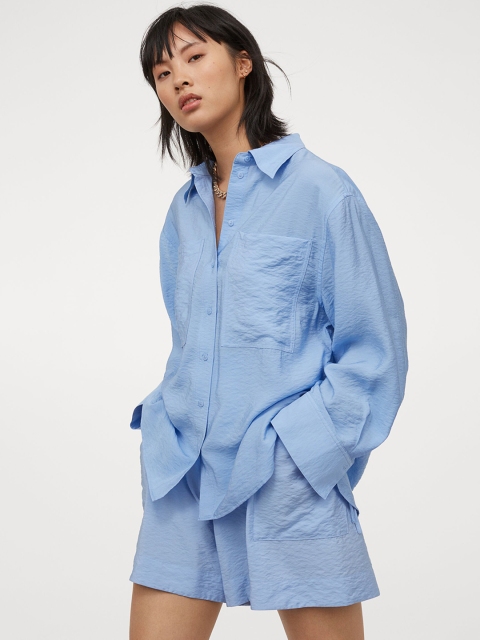 

H&M Women Blue Lyocell-Blend Shirt