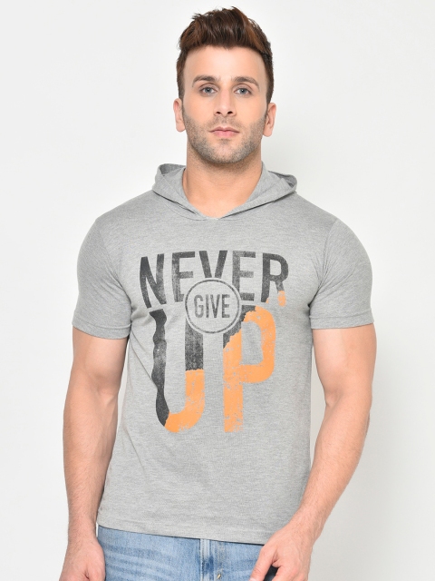 

Chkokko Men Grey Printed Hood T-shirt