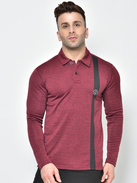 

Chkokko Men Maroon Striped Polo Collar Dry Fit T-shirt