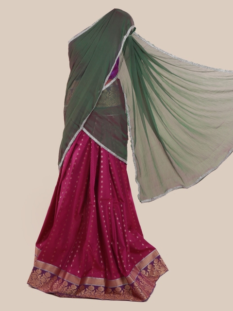 

Pothys Green & Purple Poly Chiffon Woven Design Half Saree