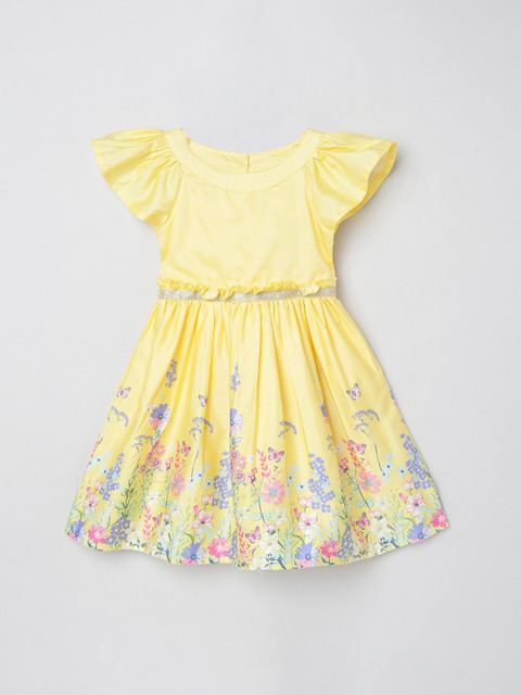 

max Girls Yellow Floral Printed Fit and Flare Dress